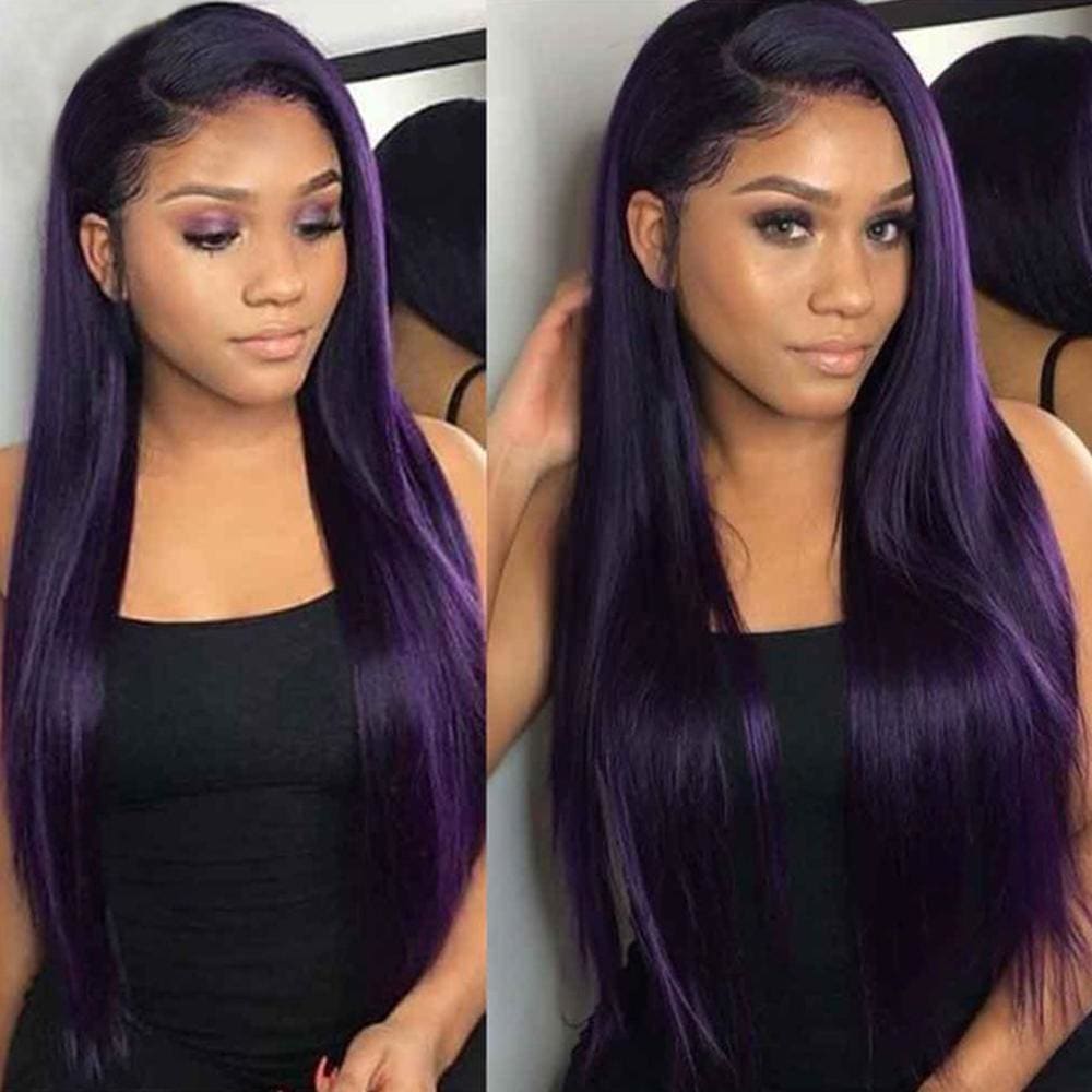 Dark purple closure wig with hot purple streaks Amazon.com : Dark Purple Human Hair Wig Body Wave 5x5 HD  main image 3