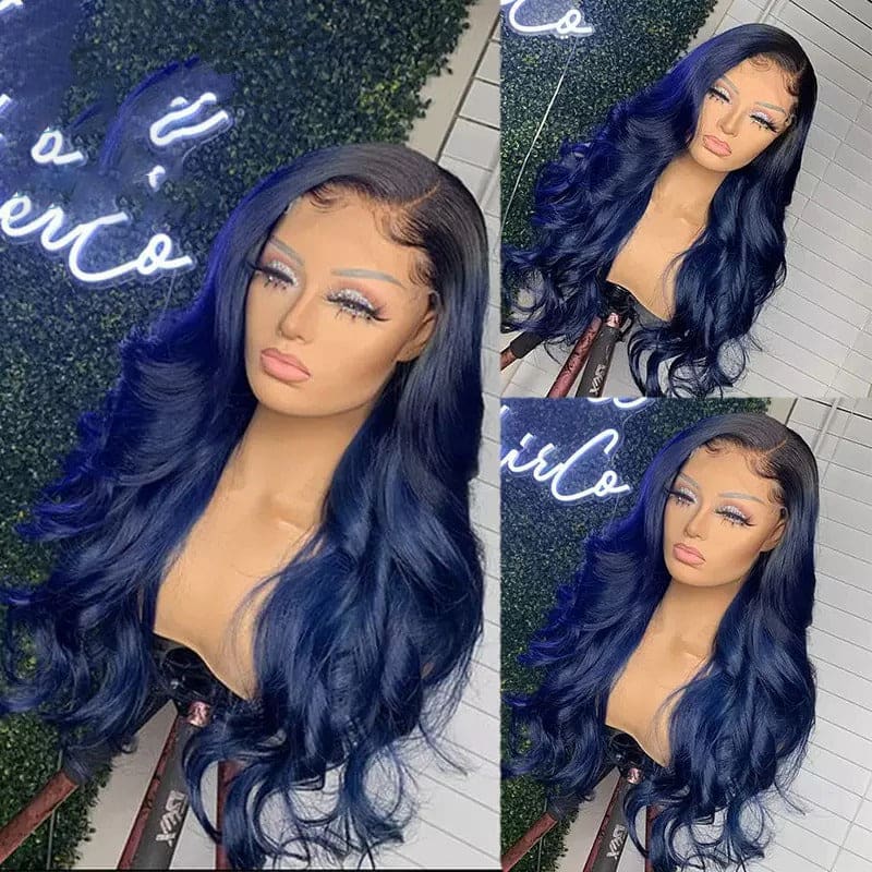 Lyra Ombre Navy Blue Preplucked Body Wave Lace Front Wig  display picture 1