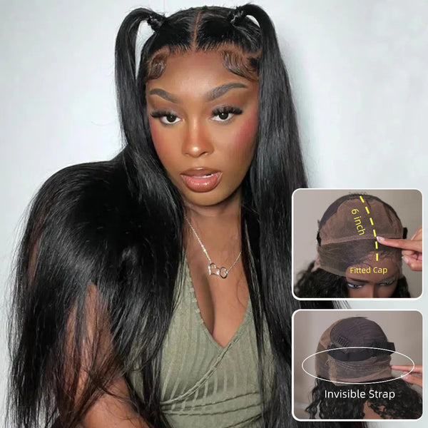 "370 Fitted Cap" HD SWISS LACE FRONT WIG WITH TRANSPARENT DRAWSTRING - Straight