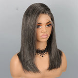 5x5/13x4 Transparent Lace Front Pre-plucked Salt and Pepper Color Wig - Straight