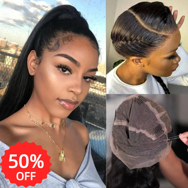[50% OFF]HALF PRICE /// WHOLE LACE NO MESH HDLACE WIG WITH Invisible Strap - STRAIGHT / BODY WAVE