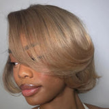 13x6 Transparent Lace Front Pre-plucked Ash Blonde with Dark Roots Ombre Color Human Hair Wig -  Styled Short Wig