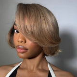 13x6 Transparent Lace Front Pre-plucked Ash Blonde with Dark Roots Ombre Color Human Hair Wig -  Styled Short Wig