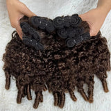 High Quality Virgin Human Hair Bundles Brown Color - Burmese Curly with Sperial Curl Ends