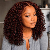 【Flash Sale】4x4 Transparent Lace Front Pre-plucked Reddish Brown Color 250% Density Wig - Kinky Curly