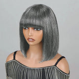 5x5/13x4 Transparent Lace Front Pre-plucked Salt and Pepper Gray Color Wig - Straight BOB with Bang