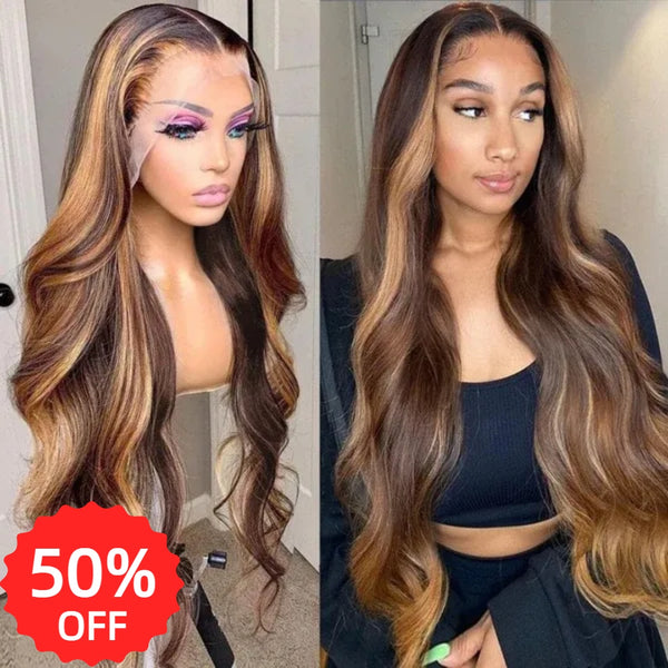 [50% OFF]HALF PRICE /// 360 HD Lace Upgraded Hairline Highlight Color Wig with Invisible Strap - Body Wave