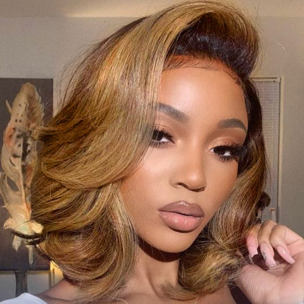 【Flash Sale】13x6 Transparent Lace Front Highlight Color 250% Density Bob Wig - Layered Bob