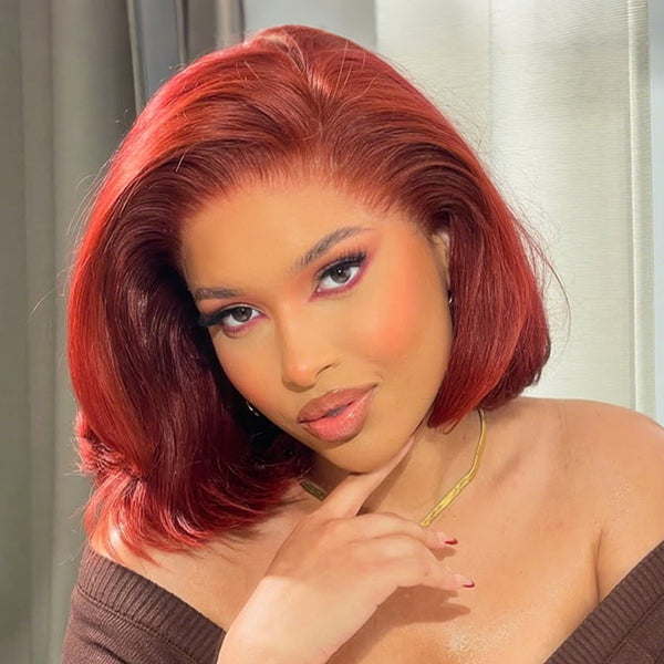 13x4/13x6 Transparent Lace Front Pre-plucked Reddish Brown Color Wig -  Layered Bob