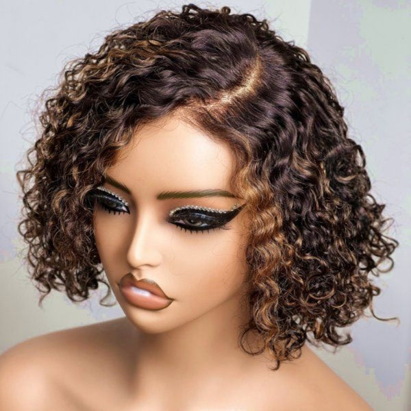 [50% OFF]HALF PRICE /// 5x5 /13x4 Transparent Lace C-part Highlight Color Wig - Water Curly Short Bob