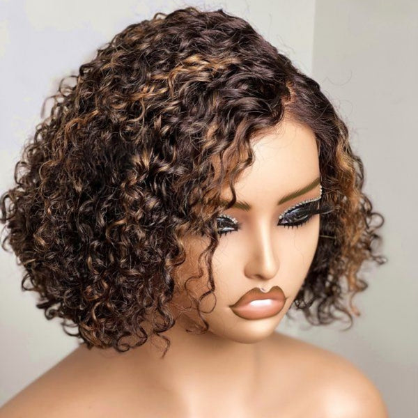 [50% OFF]HALF PRICE /// 5x5 /13x4 Transparent Lace C-part Highlight Color Wig - Water Curly Short Bob