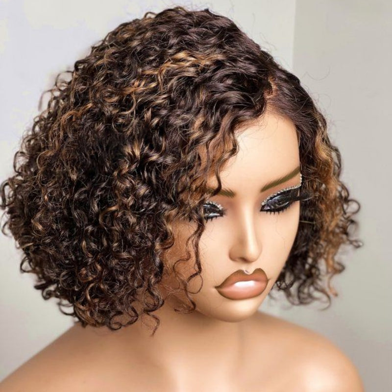 [50% OFF]HALF PRICE /// 5x5 /13x4 Transparent Lace C-part Highlight Color Wig - Water Curly Short Bob