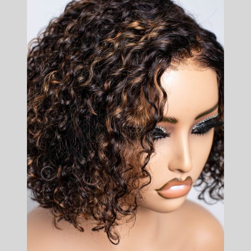 [50% OFF]HALF PRICE /// 5x5 /13x4 Transparent Lace C-part Highlight Color Wig - Water Curly Short Bob