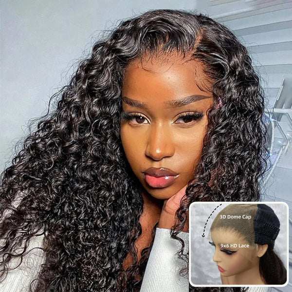 "3D DOME CAP" 9x6 HD Lace Upgraded Hairline C-shape Ear Glueless Wig with Drawcord - Water Wave