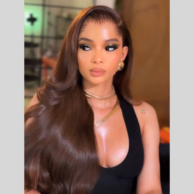 "LAGOS" M-Shaped HAIRLINE 13x6 Transparent Lace Front Brown Color Wig - Body Wave Wavy