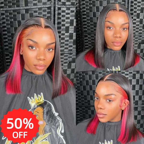 [50% OFF]HALF PRICE /// NIA 13X4 Transparent Lace Front Highlight Color Bob Wig - Straight