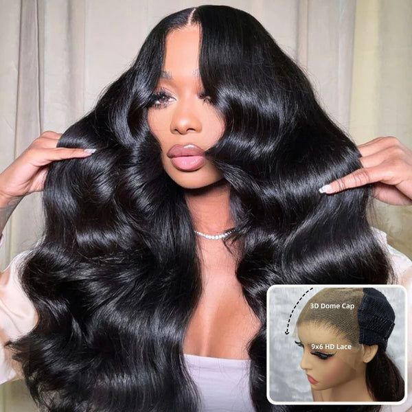 "3D DOME CAP" 9x6 HD Lace Upgraded Hairline C-shape Ear Glueless Wig with Drawcord - Body Wave