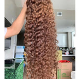 13x4/13x6  HD Swiss Lace Front Chocolate Brown Color Human Hair Wig - Deep Curly