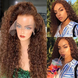 13x4/13x6  HD Swiss Lace Front Chocolate Brown Color Human Hair Wig - Deep Curly