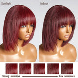 13X4/13x6 Transparent Lace Front 99J Burgundy Short Bob Layered Wig -  Straight with Bang