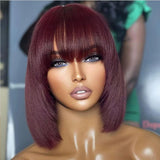 13X4/13x6 Transparent Lace Front 99J Burgundy Short Bob Layered Wig -  Straight with Bang