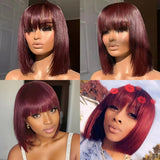 13X4/13x6 Transparent Lace Front 99J Burgundy Short Bob Layered Wig -  Straight with Bang