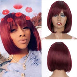 13X4/13x6 Transparent Lace Front 99J Burgundy Short Bob Layered Wig -  Straight with Bang