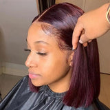 13X4/13X6 Transparent Lace Front Burgundy Color Bob Wig - Straight