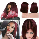 13X4/13X6 Transparent Lace Front Burgundy Color Bob Wig - Straight