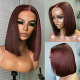 13X4/13X6 Transparent Lace Front Burgundy Color Bob Wig - Straight