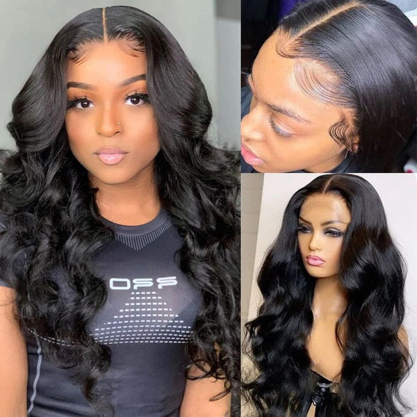 13X4 FULL FRONTAL HD LACE UPGRADED PREPLUCKED BODY WAVE HUMAN HAIR LACE FRONT WIG