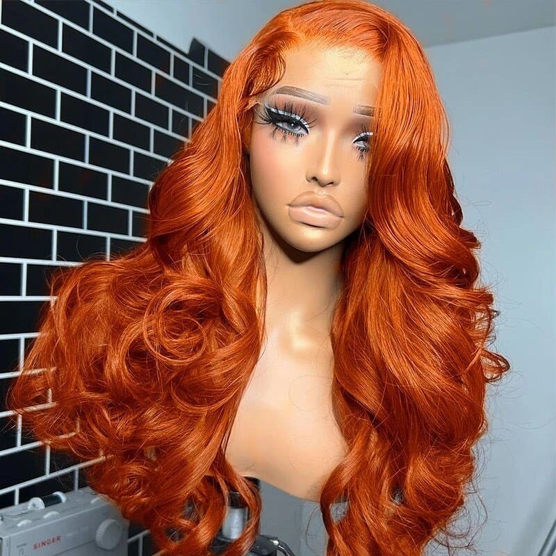 13x4 PRE-PLUCKED GINGER BODY WAVE HUMAN HAIR LACE FRONT WIG