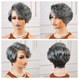 13x4 Transparent Lace Front Pre-plucked Salt and Pepper Gray Color Wig - Styled Piexie