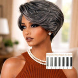 13x4 Transparent Lace Front Pre-plucked Salt and Pepper Gray Color Wig - Styled Piexie