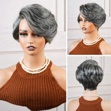 13x4 Transparent Lace Front Pre-plucked Salt and Pepper Gray Color Wig - Styled Piexie