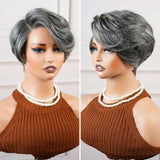 13x4 Transparent Lace Front Pre-plucked Salt and Pepper Gray Color Wig - Styled Piexie