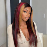 13x6 Full Frontal Transparent Lace Highlight Color Wig -  Straight