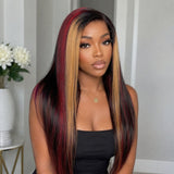13x6 Full Frontal Transparent Lace Highlight Color Wig -  Straight