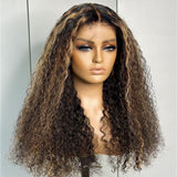 13x6 Transparent/HD Lace Highlight Brown Color Kinky Edge 150%180% Wig - Deep Curly