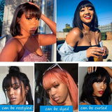 13x6 Transparent Lace Front  Human Hair Wig - Silky Straight With Bang Bob