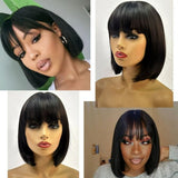 13x6 Transparent Lace Front  Human Hair Wig - Silky Straight With Bang Bob