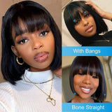 13x6 Transparent Lace Front  Human Hair Wig - Silky Straight With Bang Bob