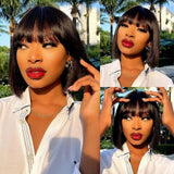 13x6 Transparent Lace Front  Human Hair Wig - Silky Straight With Bang Bob