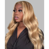 13x6 Transparent Lace Front Pre-plucked Hairline 150%180% Density Blonde Highlight Color Wig - Body Wave