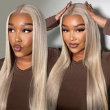 13x6 Transparent Lace Front Pre-plucked Hairline Ash Blonde Colorful Wig - Straight