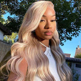13x6 Transparent Lace Front Pre-plucked Hairline Ash Blonde Colorful Wig - Body Wave