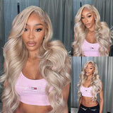13x6 Transparent Lace Front Pre-plucked Hairline Ash Blonde Colorful Wig - Body Wave