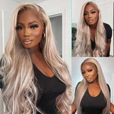 13x6 Transparent Lace Front Pre-plucked Hairline Ash Blonde Colorful Wig - Straight