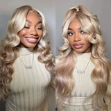 13x6 Transparent Lace Front Pre-plucked Hairline Ash Blonde Colorful Wig - Body Wave