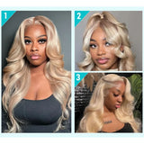 13x6 Transparent Lace Front Pre-plucked Hairline Ash Blonde Colorful Wig - Body Wave